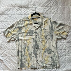 Tommy Bahama Cream and Gray Floral Men's Shirt